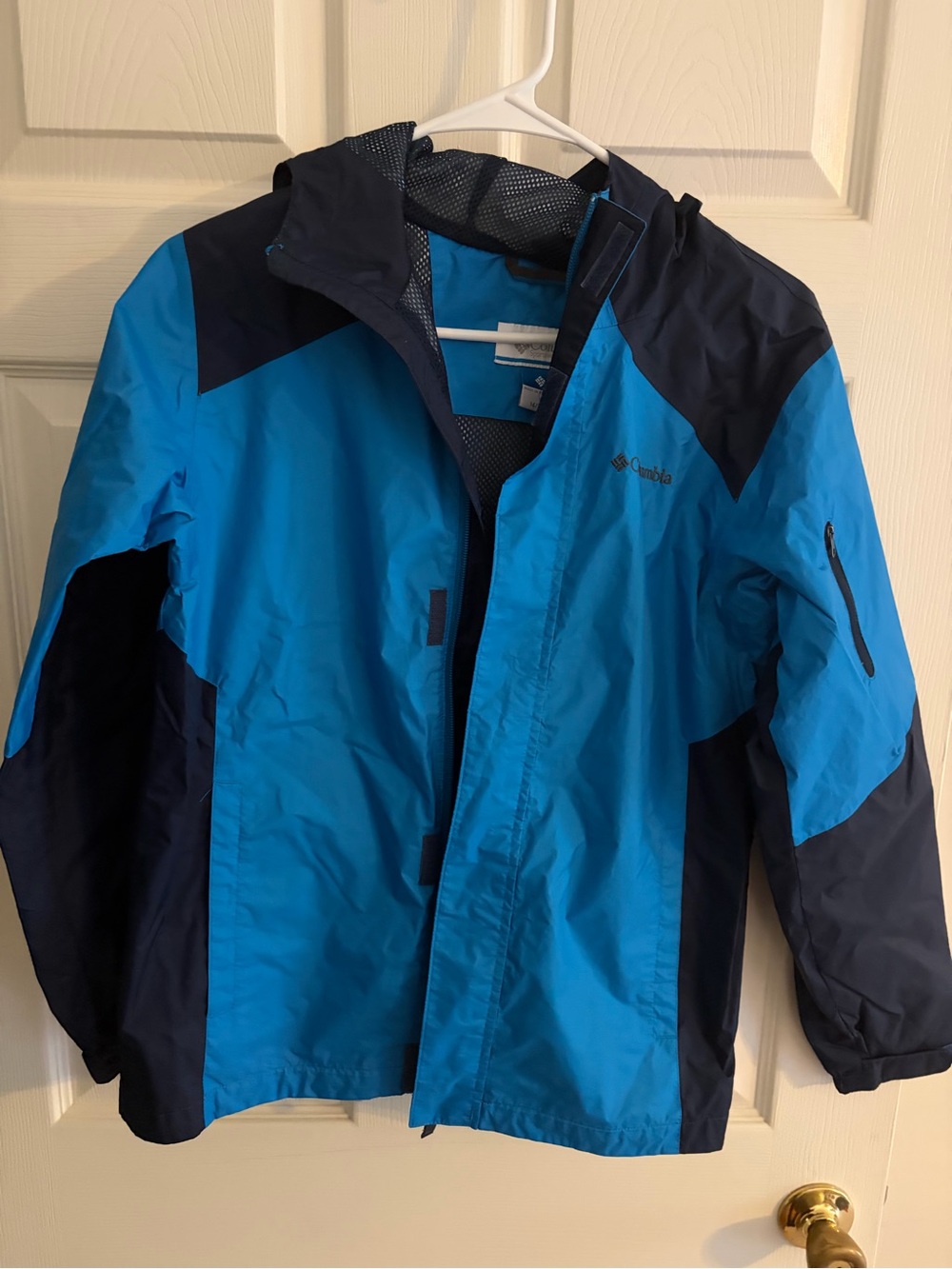 Columbia Kids Blue and Navy Hooded Rain Jacket